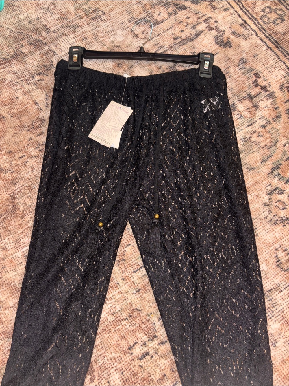 NWT Women’sBlack Lace Sheer Drawstring Swim Pants